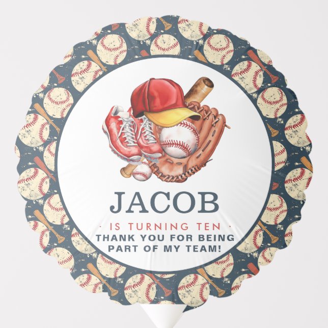 Navy Blue Baseball Kids Birthday Party Watercolor  Balloon (Front)