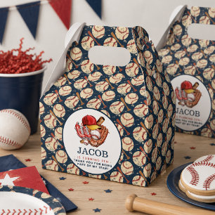 Navy Blue Baseball Kids Birthday Party Watercolor Favor Boxes