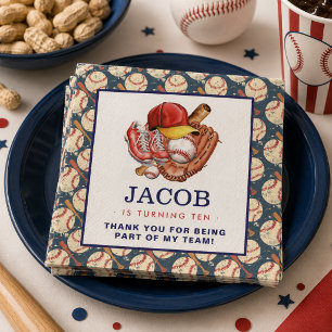 Navy Blue Baseball Kids Birthday Party Watercolor Napkins