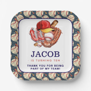 Navy Blue Baseball Kids Birthday Party Watercolor  Paper Plates