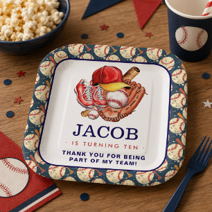 Navy Blue Baseball Kids Birthday Party Watercolor Paper Plates