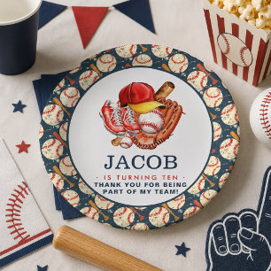 Navy Blue Baseball Kids Birthday Party Watercolor Paper Plates