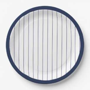 Navy Blue Baseball Pinstripe Birthday Party Paper Plates