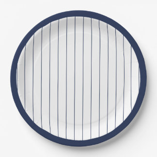 Navy Blue Baseball Pinstripe Birthday Party Paper Plates