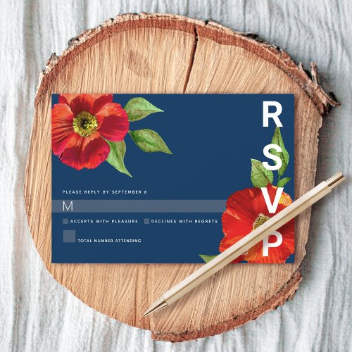 Navy Blue Bat Mitzvah Red Floral Watercolor Bold