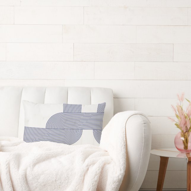 Navy Blue Bauhaus Design on Cream Lumbar Pillow (Couch)