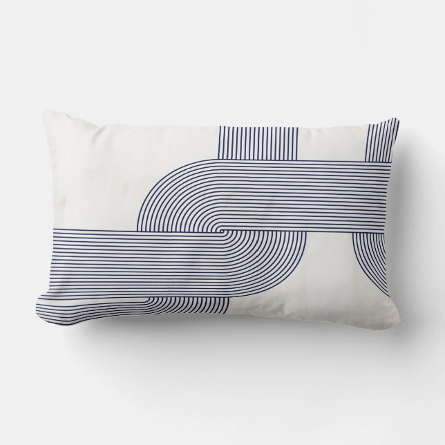 Navy Blue Bauhaus Design on Cream Lumbar Pillow (Front)