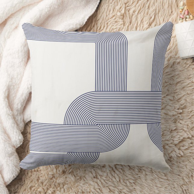 Navy Blue Bauhaus Design on Cream Throw Pillow (Blanket)