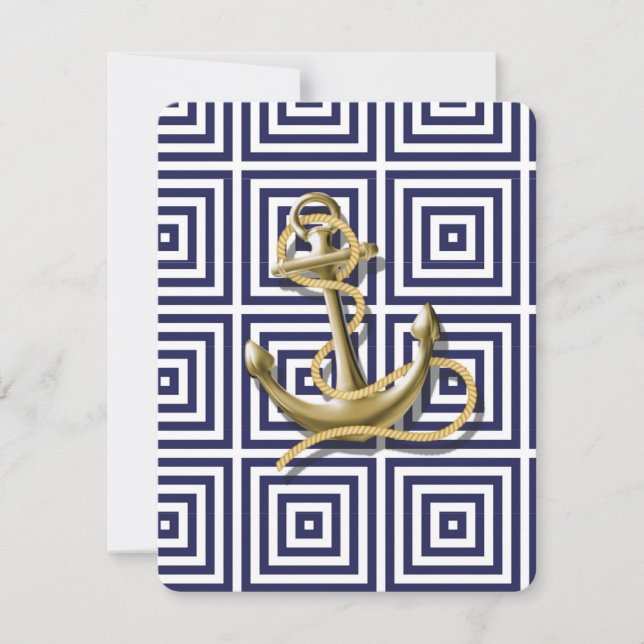 Navy Blue beach anchor nautical wedding Invitation (Front)