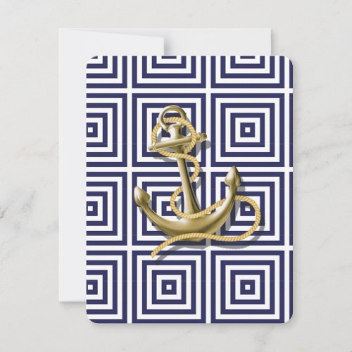 Navy Blue beach anchor nautical wedding Invitation