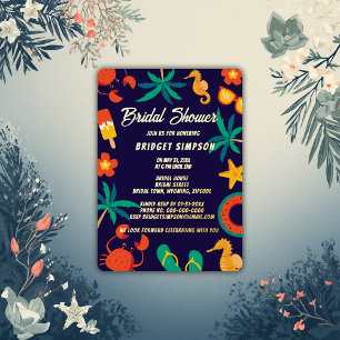 navy blue beach coastal summer bridal shower foil invitation