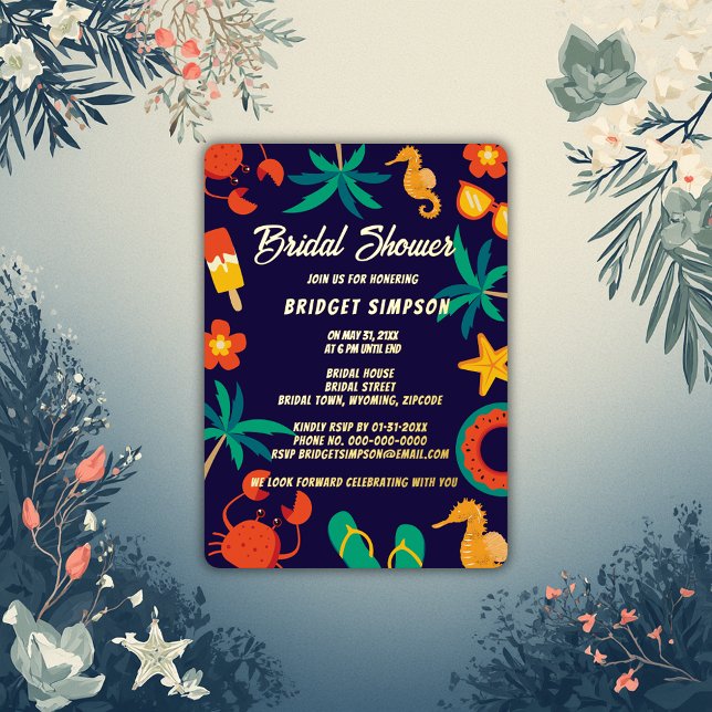navy blue beach coastal summer bridal shower foil invitation (Creator Uploaded)