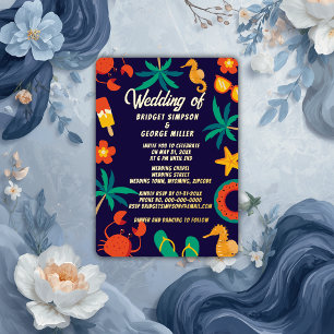 navy blue beach coastal summer wedding foil invitation