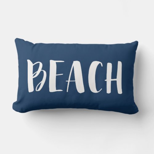Navy Blue Beach House Nautical Stripe Lumbar Pillow