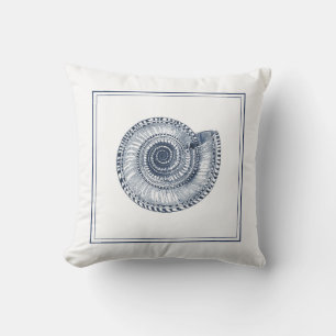 Navy Blue Beach House Traditional Shell Outdoor Pillow