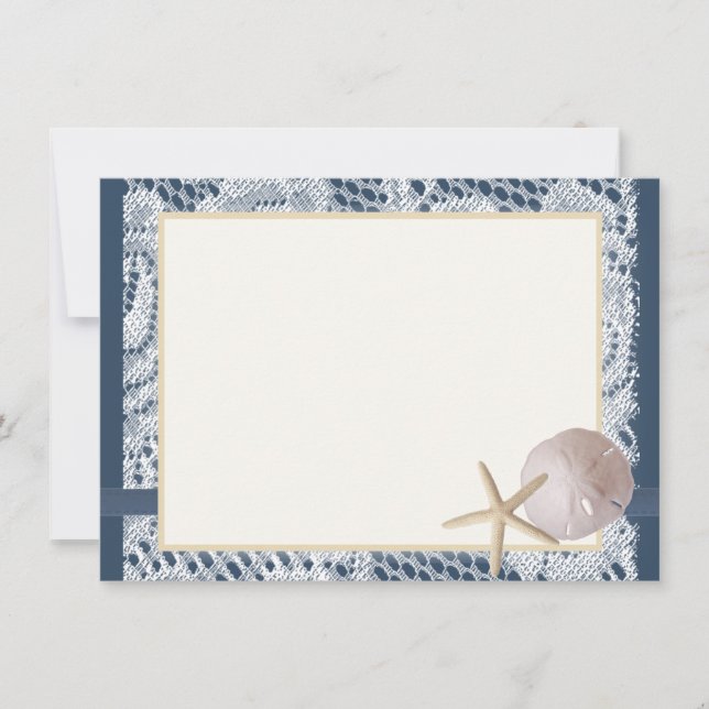 Navy Blue Beach Lace Sand Dollar Thank You Card (Front)