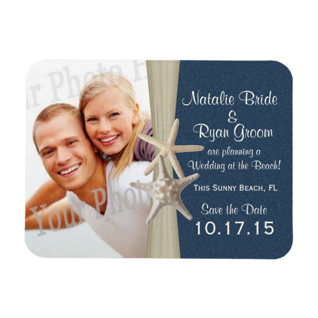 Navy Blue Beach Save the Date Photo Magnet (Horizontal)