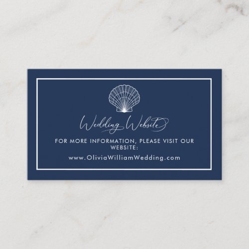 Navy Blue Beach Seashell Wedding Website Enclosure Card