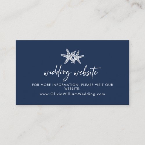 Navy Blue Beach Starfish Wedding Website Enclosure Card