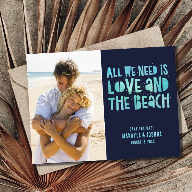 Navy Blue Beach Wedding Save the Date  Announcement Postcard (Creator Uploaded)