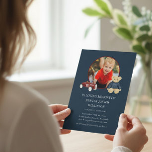 Navy Blue Bear Toy Photo Funeral Announcement