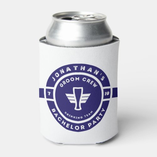 Navy Blue Beer Badge Bachelor Party Branding Can Cooler