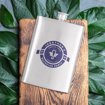 Navy Blue Beer Badge Bachelor Party Flask by beckynimoy at Zazzle
