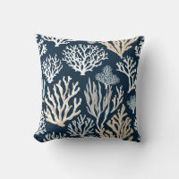 Navy Blue Beige Beachy Coral Reef Nautical