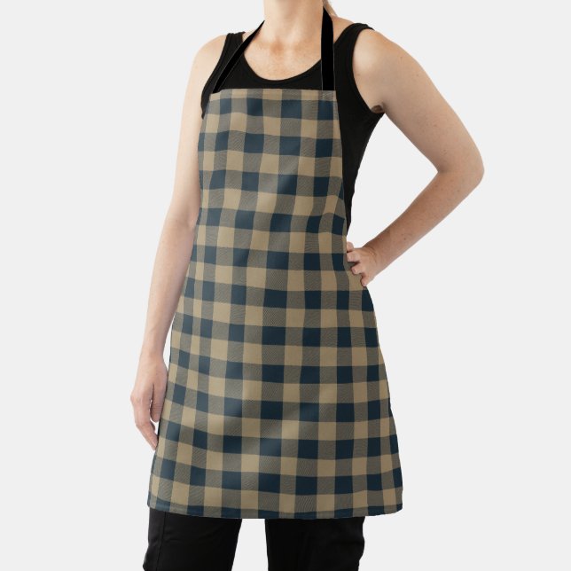 Navy Blue & Beige Buffalo Plaid Checkered Pattern  Apron (Insitu)