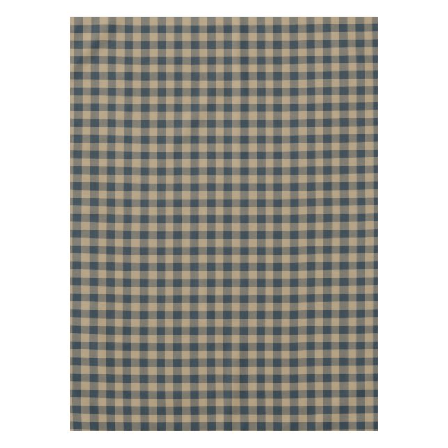 Navy Blue Beige Buffalo Plaid Rustic Festive  Tablecloth (Front)