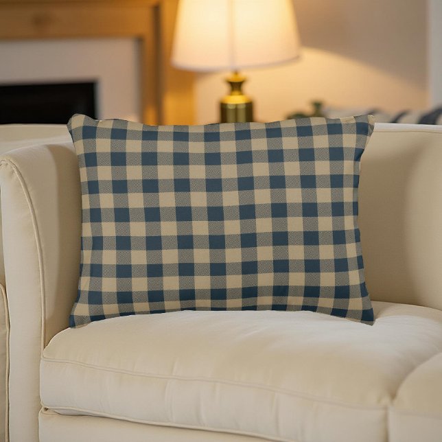 Navy Blue Beige Buffalo Plaid Rustic Pattern Decor Accent Pillow (Creator Uploaded)