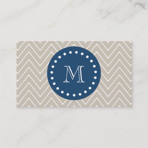 Navy Blue, Beige Chevron Pattern | Your Monogram Business Card Templates