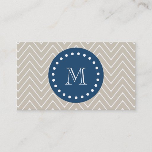 Customizable Navy Blue, Beige Chevron Pattern | Your Monogram Business Card Templates