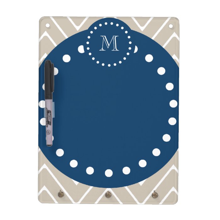 Navy Blue, Beige Chevron Pattern  Your Monogram Dry Erase Whiteboard