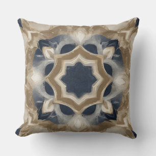 Navy Blue Beige Farmhouse Print Throw Pillow