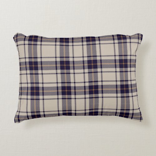 Navy Blue Beige Scottish Tartan Plaid Pattern Accent Pillow