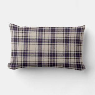 Navy Blue Beige Scottish Tartan Plaid Pattern Lumbar Pillow