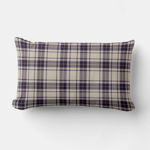 Navy Blue Beige Scottish Tartan Plaid Pattern Lumbar Pillow