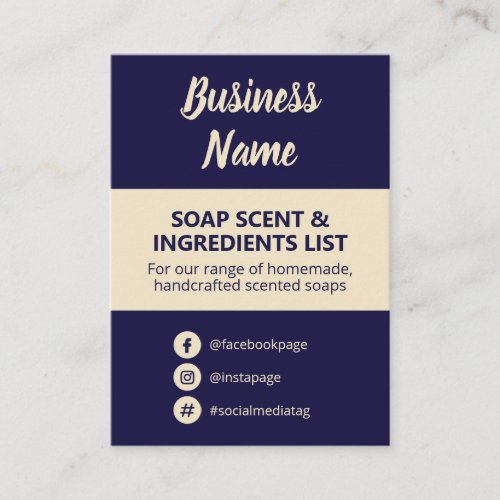 Navy Blue  Beige Soap Scent Ingredients List Business Card