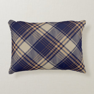Navy Blue Beige Tartan Plaid Argyle Pattern Accent Pillow