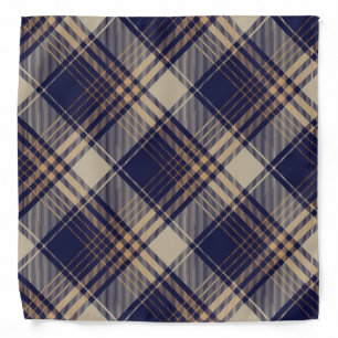 Navy Blue Beige Tartan Plaid Argyle Pattern Bandana