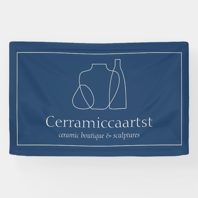 Navy Blue Beige Vase Sculpture Ceramic Banner