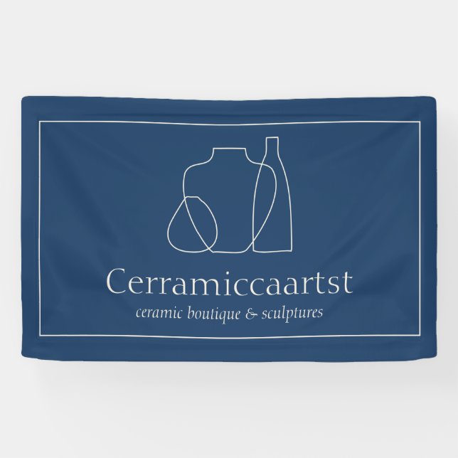Navy Blue Beige Vase Sculpture Ceramic Banner (Horizontal)