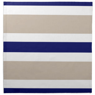 Navy Blue Beige & White Stripe Cloth Dinner Napkin
