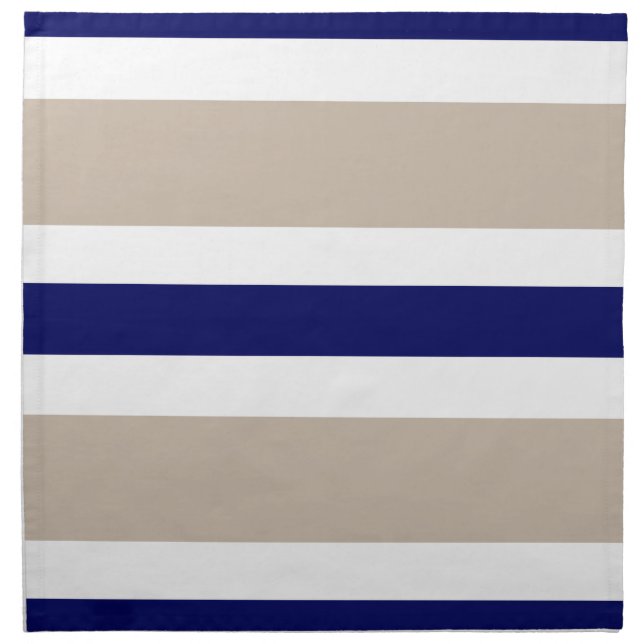 Navy Blue Beige & White Stripe Cloth Dinner Napkin (Front)