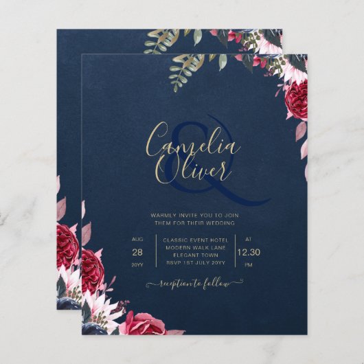 Navy Blue Berry Floral Burgundy Winter Fall (Front/Back)