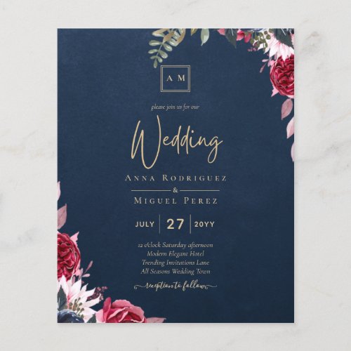 Navy Blue Berry Floral Burgundy Winter Fall Flyer