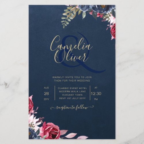 Navy Blue Berry Floral Burgundy Winter Fall Flyer