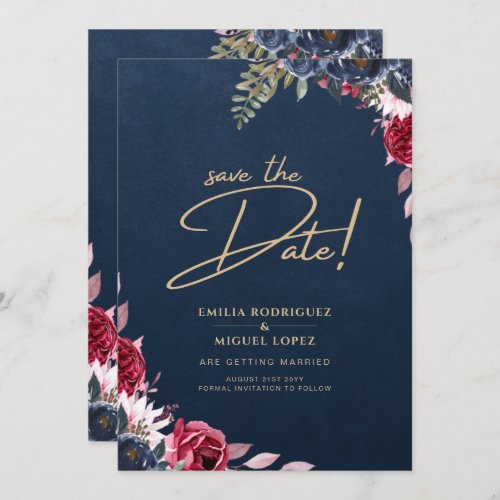 Navy Blue Berry Floral Burgundy Winter Fall Invitation