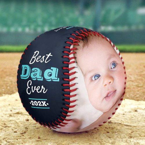 Navy Blue Best Dad Ever Turquoise Typography Bold Baseball
